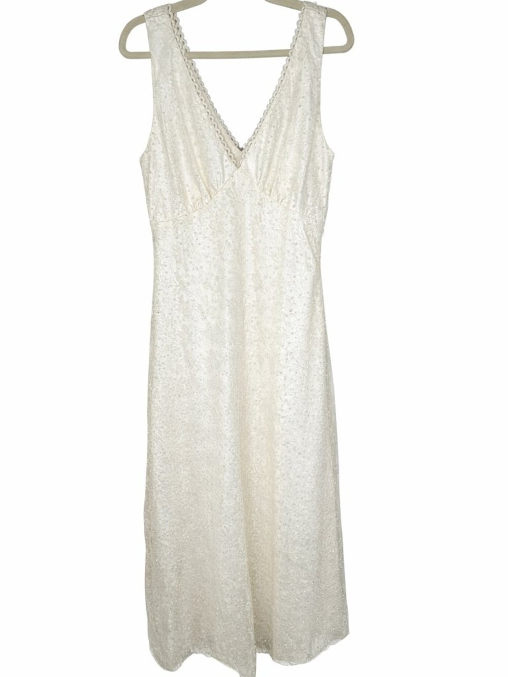 Embellished Beaded Sleeveless Maxi Dress Cream – NWT Formal Evening Gown – Large